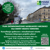 Plakat konsultacji społecznych Planu Zrównoważonej Mobilności Miejskiej